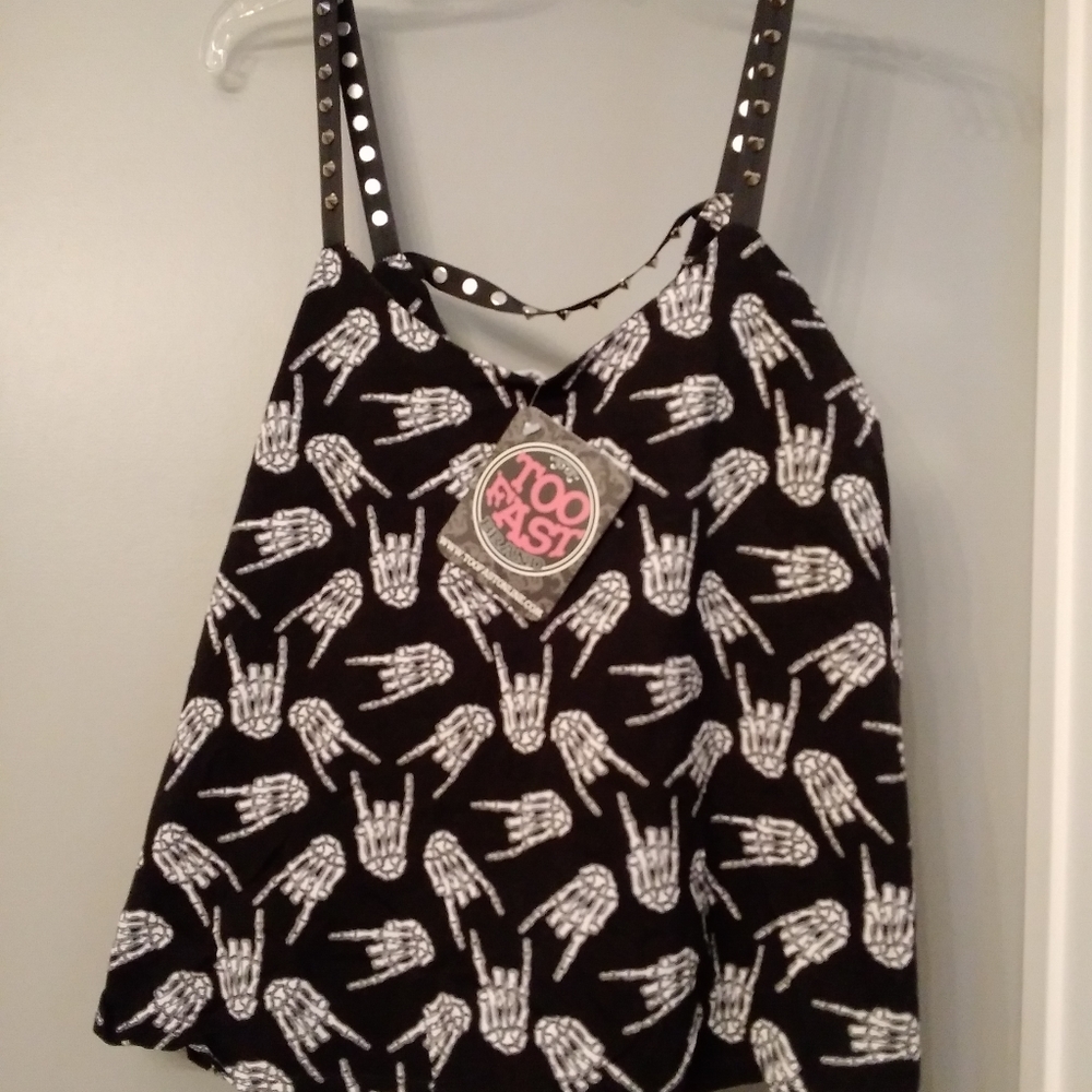 Too Fast Skeleton Hand Studded Tank Top